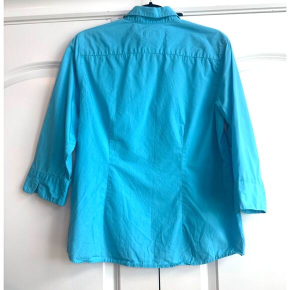 Talbots Size Medium Robbin's Egg Blue Collar Button Down Dress Casual Blouse - Picture 6 of 6